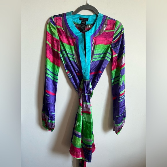 Custo Barcelona SILK Belted Waist Multicolored Dress - Picture 5 of 8